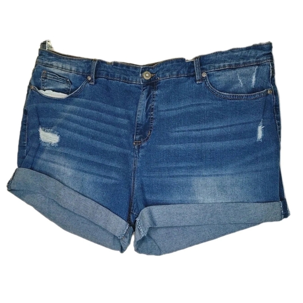 Sofia Jeans Vergara Lila Jean Shorts 20W Blue Distressed Denim Cuffed Cut-Offs